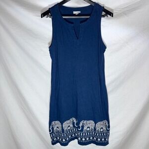 J. Jill Navy Blue Embroidered Elephant Sleeveless Dress Womens Medium Petite